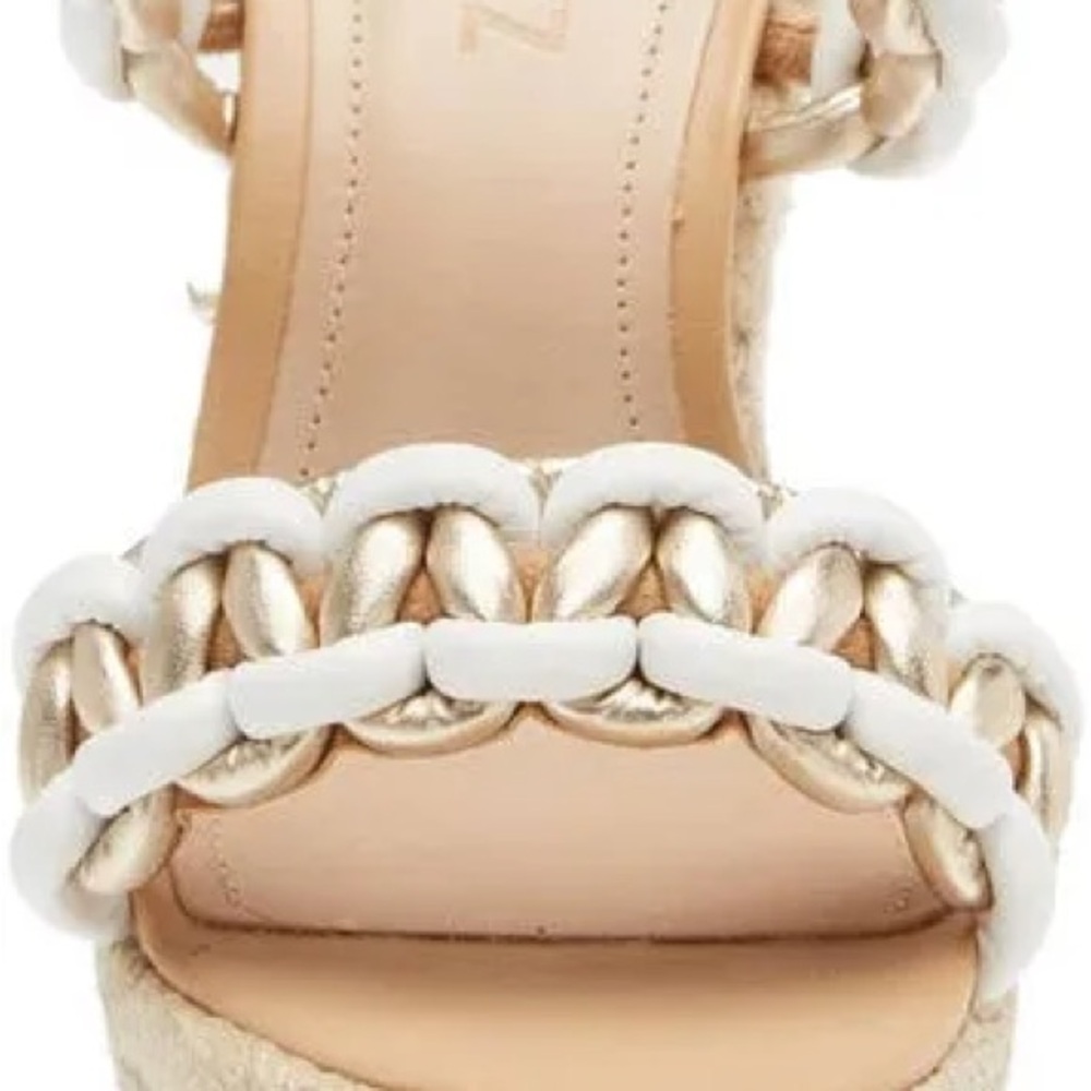 SCHUTZ Juliet White and Tan Wedge Sandals with Chain Detail - Picture 2 of 3